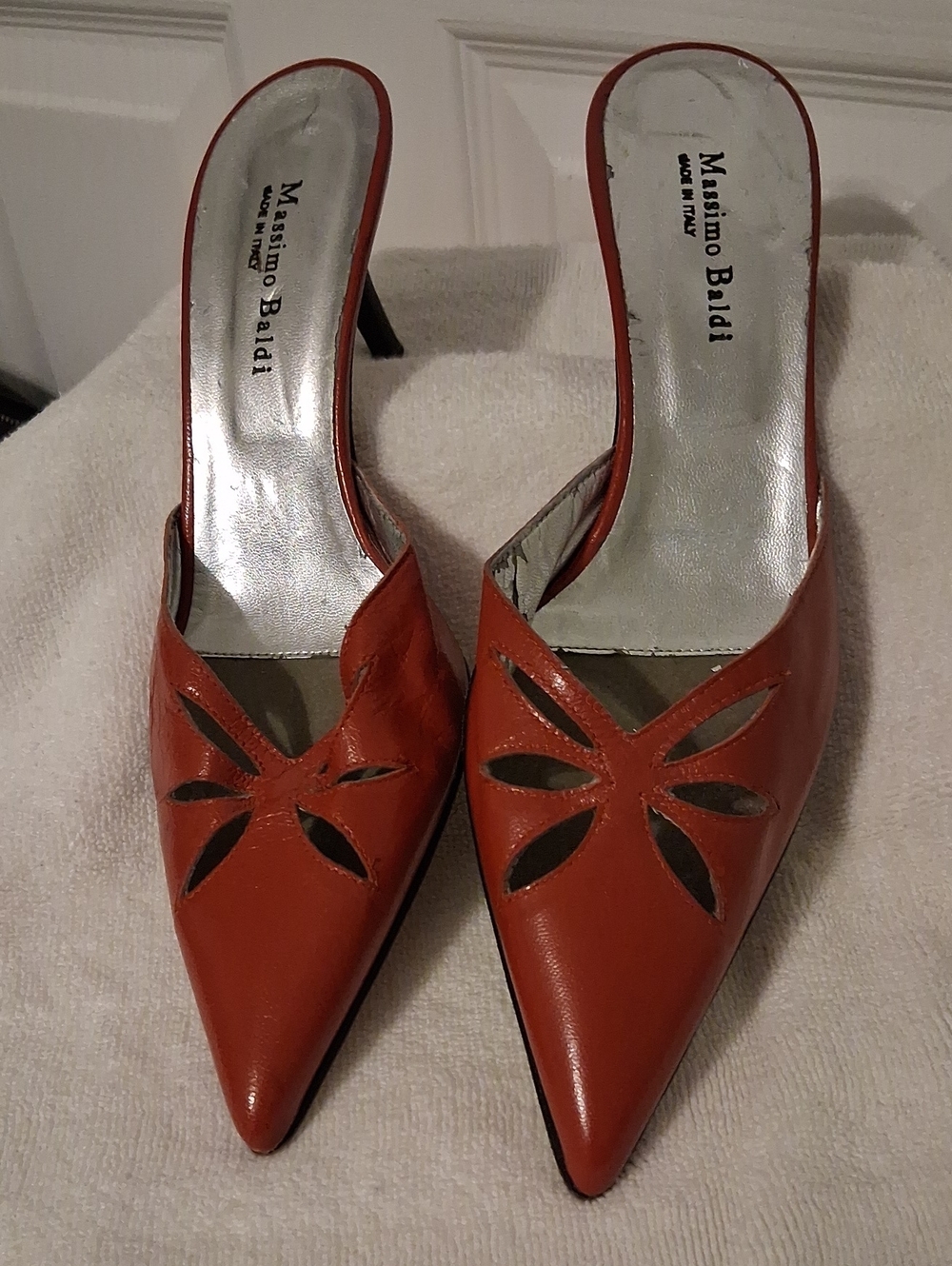 Massimo Pointed Slip-On Mules in Orange-Red